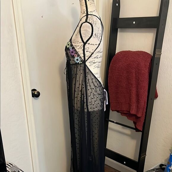 Savage X Fenty Free Spirit Black Floral Embroidered Sheer Night Slip Lingerie - Picture 9 of 16